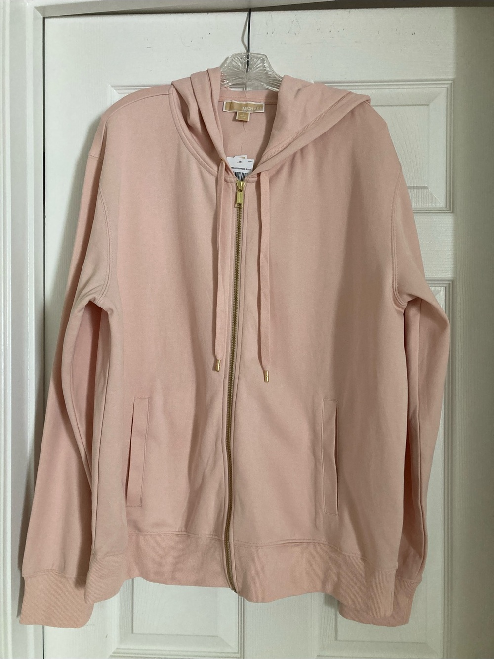 Michael KORS cotton blend zip unisex hoodie in powder blush